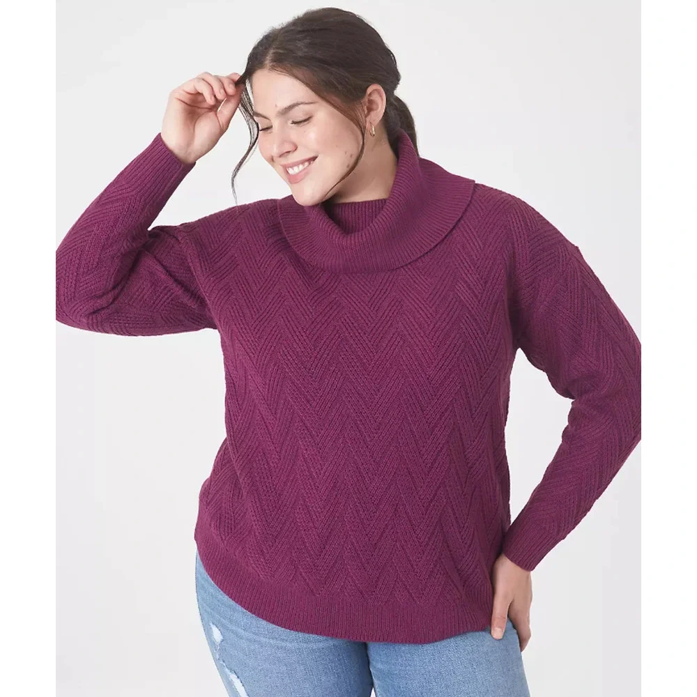 Lane Bryant Purple Cowl Neck Herringbone Knit Pullover Sweater Womans Size 14/16